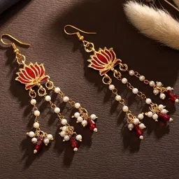 Stefan Gold-Plated Pearls Beaded Lotus Shaped Drop Earrings-picture-31