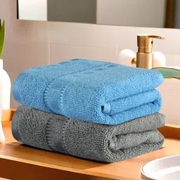 Kuber Industries Blue & Grey 2 Pieces Anti Bacterial 225 GSM Cotton Face Towels-18