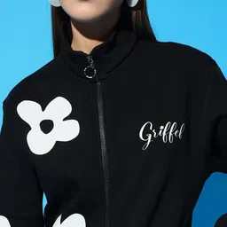 GRIFFEL Women Printed Mock Collar Front-Open Sweatshirt image 2