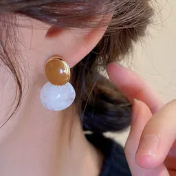 styledose Sterling Silver Gold-Plated Circular Shaped Drop Earrings image 3