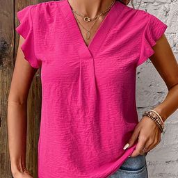 LULU & SKY Women V Neck Flutter Sleeve Top-picture-15