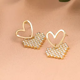 VAGHBHATT Gold-Plated Artificial Stones Studded Heart Shaped Drop Earrings image 3
