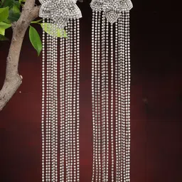 Moedbuille Silver-Plated Cubic Zirconia Studded Floral Shaped Tasselled Drop Earrings-42