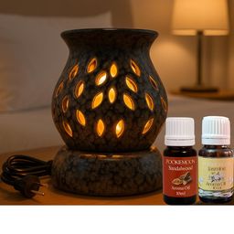 Pookiemoon Black Ceramic lamp Diffuser with Jasmine and Sandalwood Oils 10ml-33