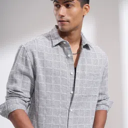 HIGHLANDER Men Comfort Relaxed Fit Cutaway Collar Textured Cotton Casual Shirt-picture-29