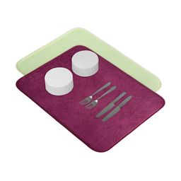 Aura 2-Pcs Purple & Green Floor Microfiber Crockery Dish Drying Kitchen Mats-24