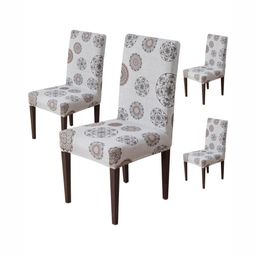 MULTITEX Set Of 4 Grey & Black Printed Chair Covers-33