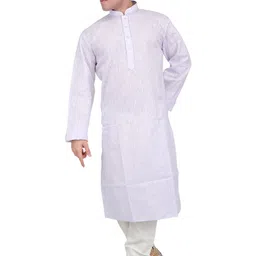 Exotic India Men Pure Cotton Kurta Pajama with Thread Embroidery On Neck-picture-30