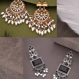 Anouk Set Of 2 Artificial Stones Studded and Beaded Drop Earrings image 3