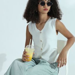 SHOWOFF Solid V-Neck Sleeveless Top-image-98