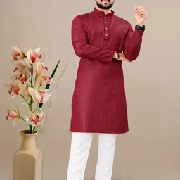 SHIVGARMENT Men Solid Straight Kurta (Maroon)-image-91