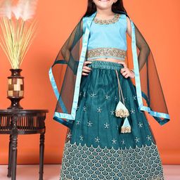 BAESD Girls Embroidered Thread Work Ready To Wear Net Lehenga & Blouse With Dupatta-picture-27