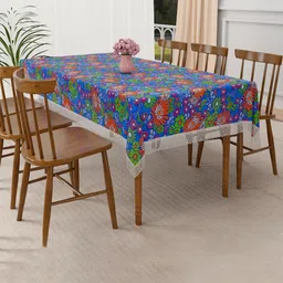 Myntra Elegant Homes Blue Floral Waterproof 6-Seater Table Cover-image-29