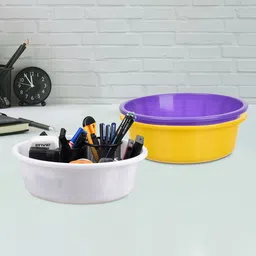 Kuber Industries Yellow and Purple 3 Pieces Multipurpose Storage Desk Organisers-7