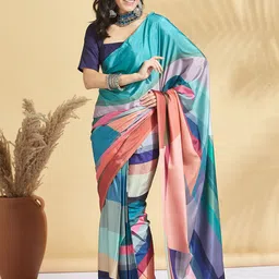 RACHNA Striped Printed Block Print Saree image 2