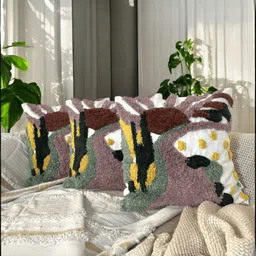 LUSHLYF Brown & White Set of 3 Quirky Square Cushion Covers-44