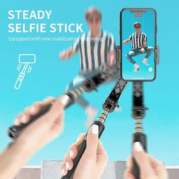 TECHNOVIEW Q08 Mini Gimbal Anti-Shake 1-Axis STABILIZER Extendable Selfie Stick Tripod, Wireless Remote for Smartphone, Black image 2