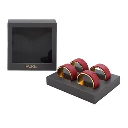 Pure Home and Living Set Of 4  Red & Gold-Toned Solid Table Napkins Rings image 3