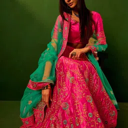 MANVAA Embellished Semi-Stitched Lehenga & Unstitched Blouse With Dupatta image 5
