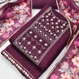 Riti Floral Embroidered Mirror Work Unstitched Dress Material-image-60