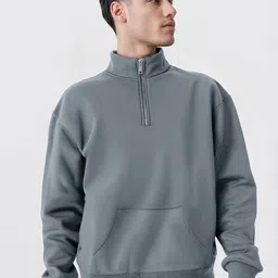 Maniac Men Solid Mock Collar Fleece Pullover Sweatshirt-picture-11