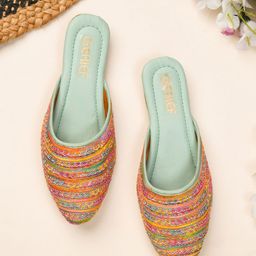 GERIEF Women Woven Design Ethnic - Embellished Mules-picture-35