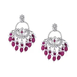 I Jewels Silver-Plated Contemporary Oxidised Kundan Studded & Pearls Chandbalis-23
