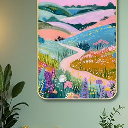 Livin'luxe Pink & Green Floral Hillside Printed Wall Art-picture-5