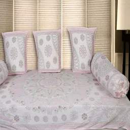 INDHOME LIFE 6-Pcs White & PinkPrinted Cotton Diwan Set-image-28
