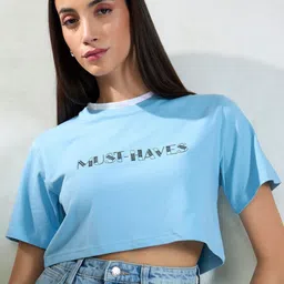 Virgio Women Cotton Round Neck Crop Length Solid Regular Sleeve Tshirt-picture-12