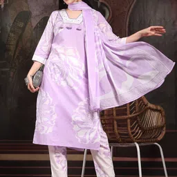 Anouk Women Floral Printed Regular Thread Work Pure Cotton Kurta with Trousers & With Dupatta-picture-17