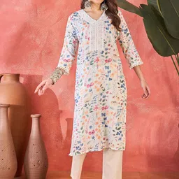Sangria Floral Printed V-Neck Straight Kurta-picture-38