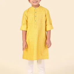 Fabindia Boys Floral Printed Mandarin Collar Straight Kurta-29