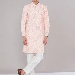 RNG Safawala Ikat Printed Regular Sequinned Raw Silk Kurta With Pyjamas-image-7