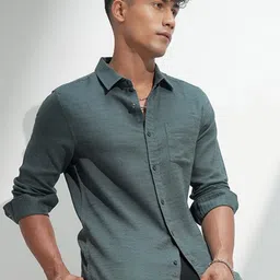 HIGHLANDER Men Comfort Fit Textured Spread Collar Casual Shirt-picture-55