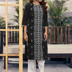 KALINI Women Ethnic Motifs Embroidered Chikankari Pastels Kurta-image-61
