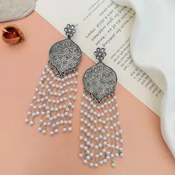 ABDESIGNS Greman Silver-Plated Beaded High-Quality Ornamental Drop Earrings-52