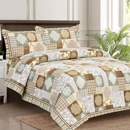 JAIPUR FABRIC Brown & White Floral Printed 140 TC Cotton King Bedsheet Set 2.54 m x 2.74 m-17