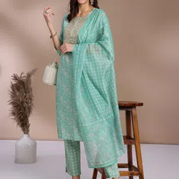 Anouk Ethnic Motifs Printed Regular Thread Work Kurta with Trousers & With Dupatta image 5