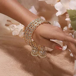 Jazz and Sizzle Set Of 4 Gold-Plated Kundan-Studded & Pearls-Beaded Bangles image 3