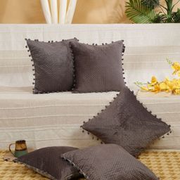 HOSTA HOMES Grey Set of 5 Geometric Velvet Square Cushion Covers-image-62