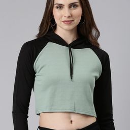 SHOWOFF Colourblocked Hooded Acrylic Crop Sweatshirt-image-49