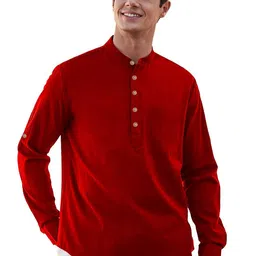 APEKTRA Band Collar Roll-Up Sleeves Slim Fit Short Kurta-12