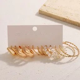 DIVASTRI Set Of 6 Gold-Plated Circular shapedHalf Hoop Earrings-5