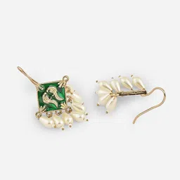 Fida Gold-Plated Artificial Beads Beaded Diamond Shaped Meenakari Drop Earrings image 2