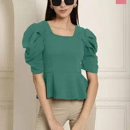 Metronaut Women Pack Of 2 Puff Sleeve Peplum Top-picture-43