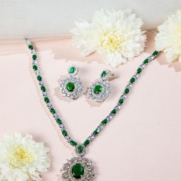Niscka Rhodium-Plated American Diamond-Studded Jewellery Set-image-11