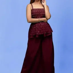 PARROT CREATION Floral Embroidered Sequinned Georgette Kurti With Palazzos And Dupatta-image-25