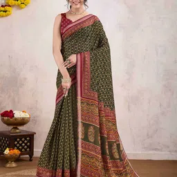 Rekha Maniyar Ethnic Motifs Zari Pure Cotton Dabu Saree-picture-14