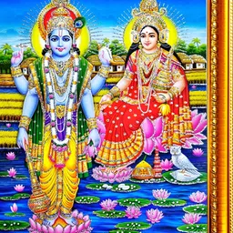 SUNINOW Blue & Pink Vishnu Laxmi Wooden Religious Photo Frame-31